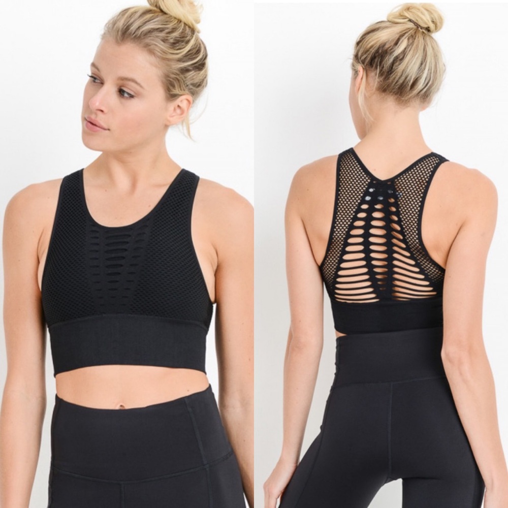 NWT- Laser Cut Sports Bra- Black- RESTOCK